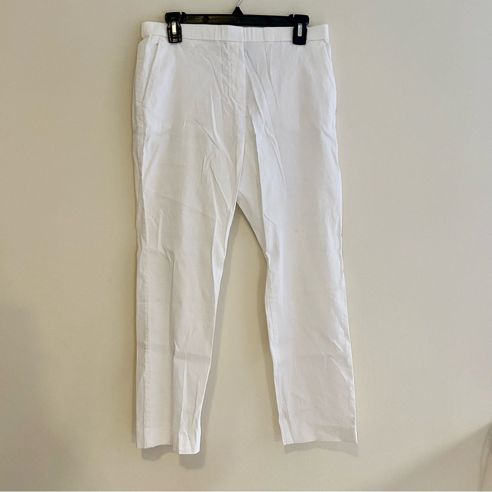 Theory Crisp White Dress Pants Linen Blend Pull On Stretch Straight Leg Size 6
